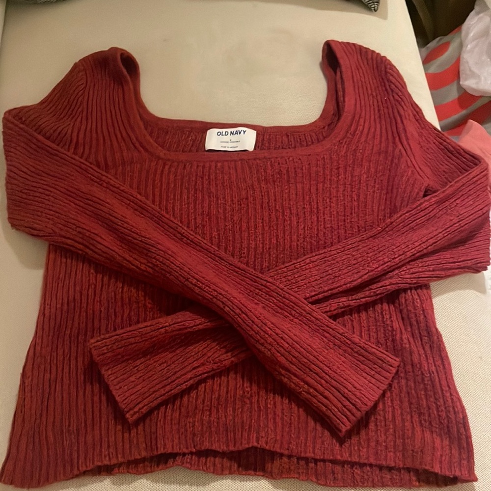 red ribbed sweater, size S